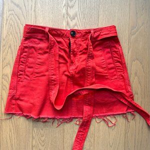 red denim mini skirt